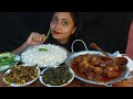 Bangali mukbang spicy mutton kala bunamasala koraikorollafryspinach  small prawnsaladbasmatirice