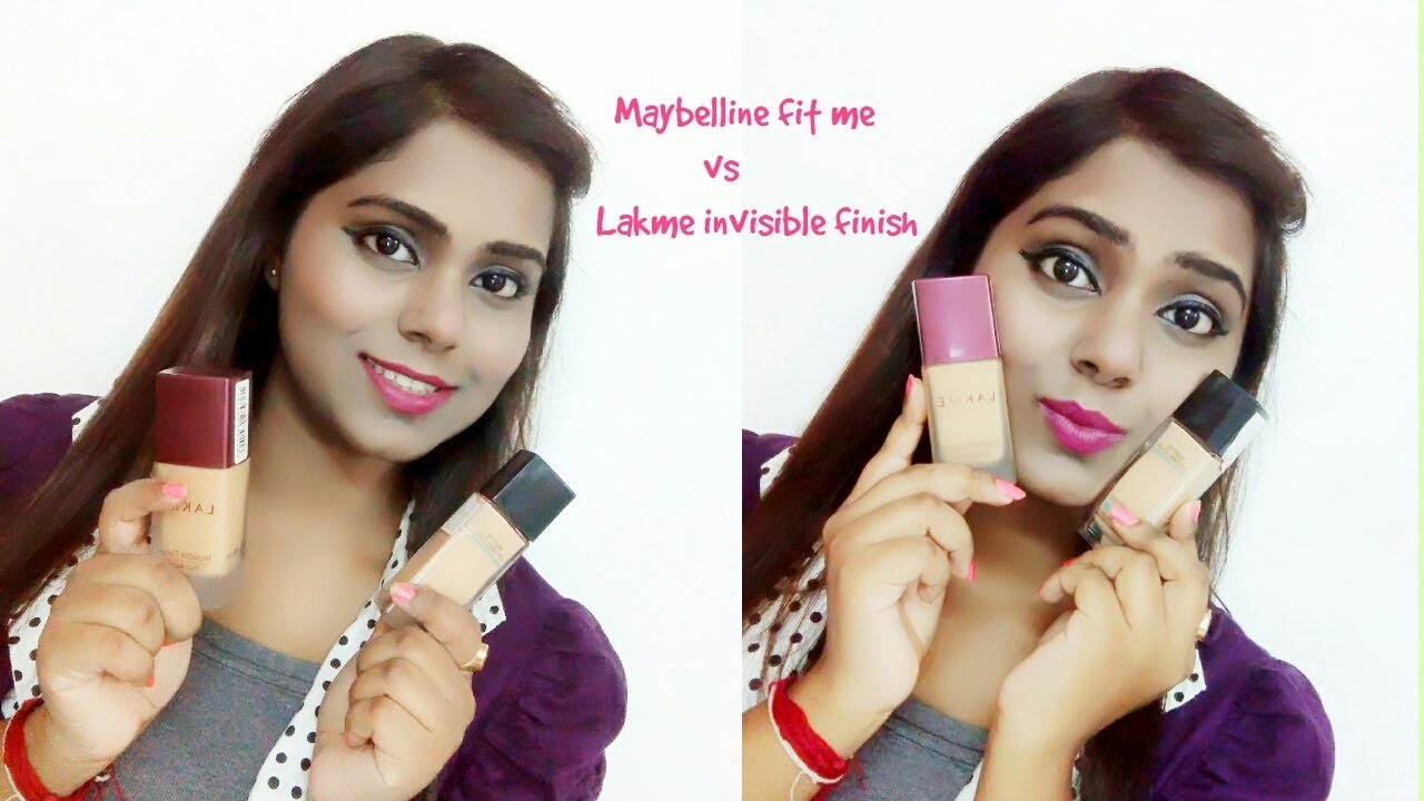 Lakme invisible finish foundation & Maybelline fit me matte+poreless foundation comparison with demo - YouTube