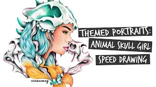 Themed Portraits: Animal Skull Girl Speed Drawing | Vivian Wong
