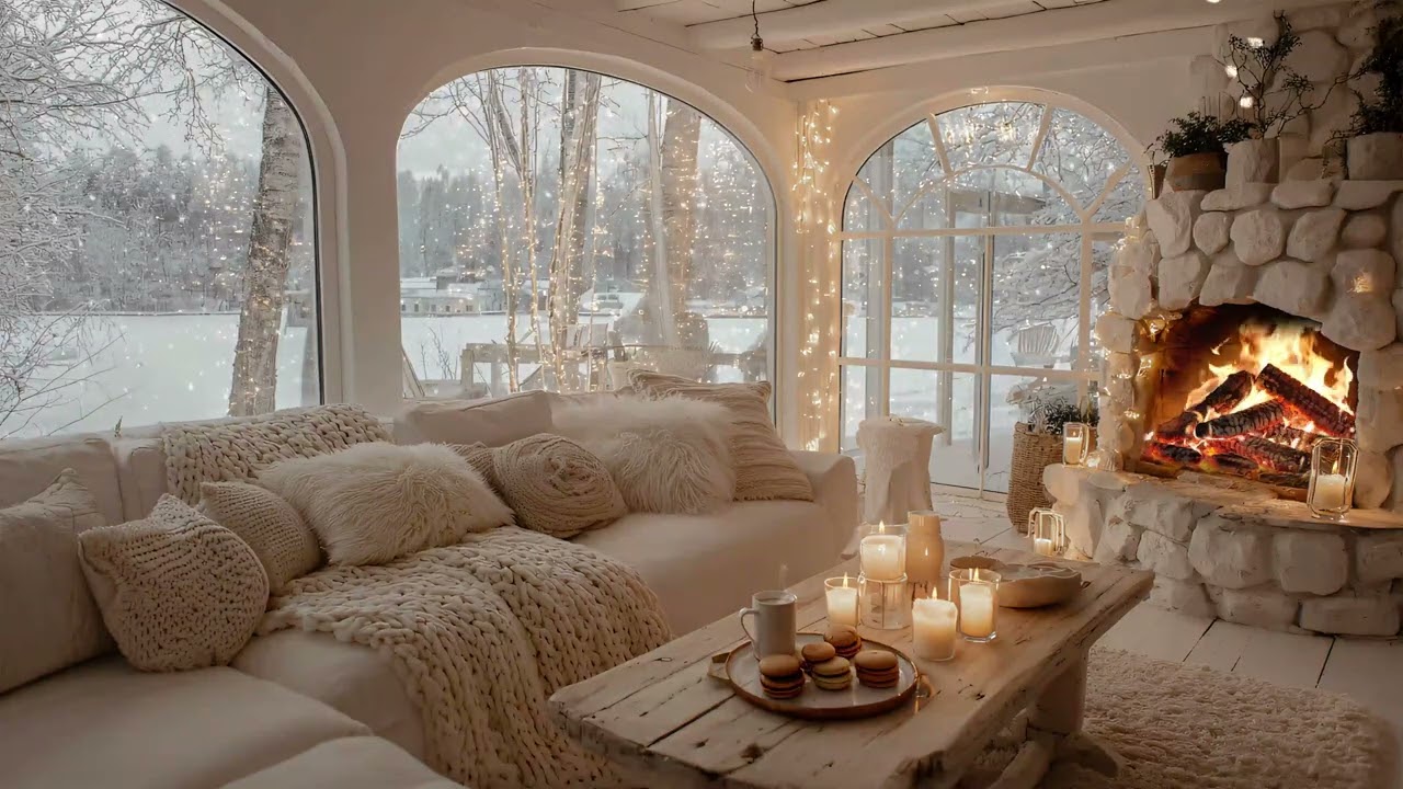 Warm Fireplace & Soft Piano ❄️🔥 Quiet Winter Ambience with Snowfall for Relax & Work