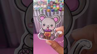 Adding my kawaii mouse sticker to my sticker book 🐭🧋📖 #shorts #asmr