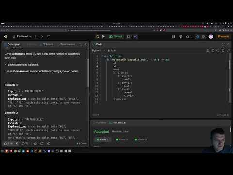 Leetcode 1221. Split a String in Balanced Strings in Python