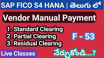Vendor Manual Payments 1. Standard Clearing 2. Partial Clearing 3. Residual Clearing in SAP FICO