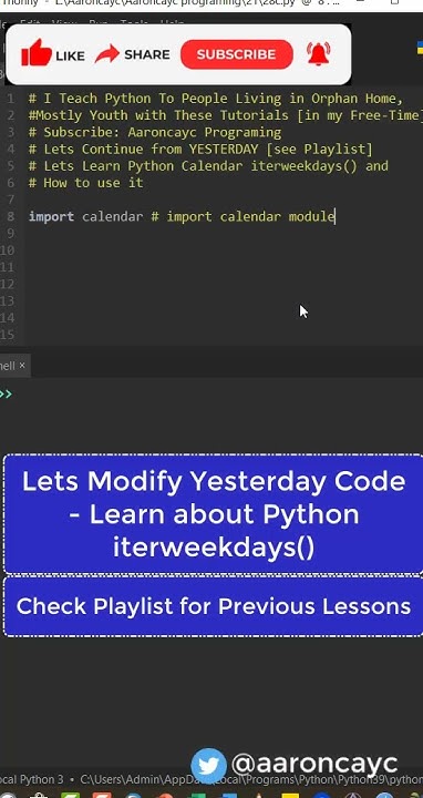Python Calendar Code - Python iterweekdays() calendar example #shorts # ...