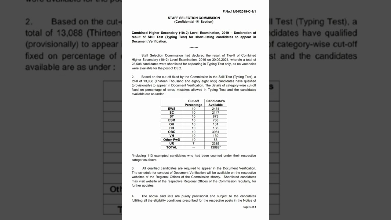 SSC CHSL 2019 SKILL TYPING TEST RESULT || Link in Description ||