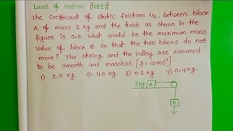 The coefficient of static friction u,. between block A of mass 2kg and the table as shown in the