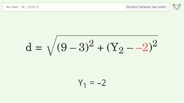 Find the distance between two points p1 (3,-2) and p2 (9,4): Step-by-Step Video Solution