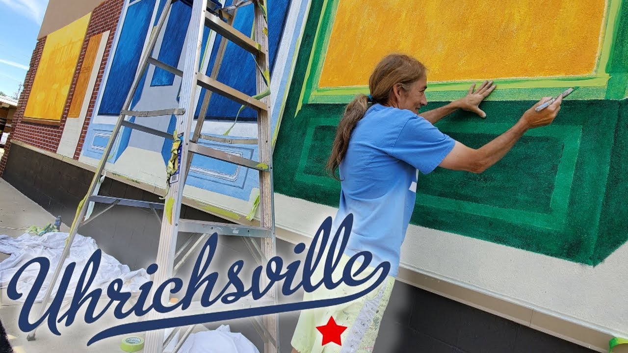ENORMOUS MURAL IN UHRICHSVILLE ! Historical Building Mural Being