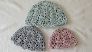 How to crochet an easy shell stitch hat  all sizes (baby to adult)