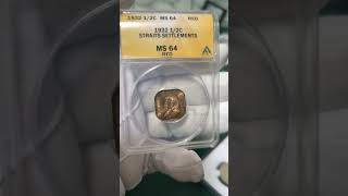 🇬🇧 1932 Straits Settlements 1/2 Cent (George V) ANACS MS 64 RED ✨🇺🇦 1/2 Цента 1932  MS 64 RED ✨