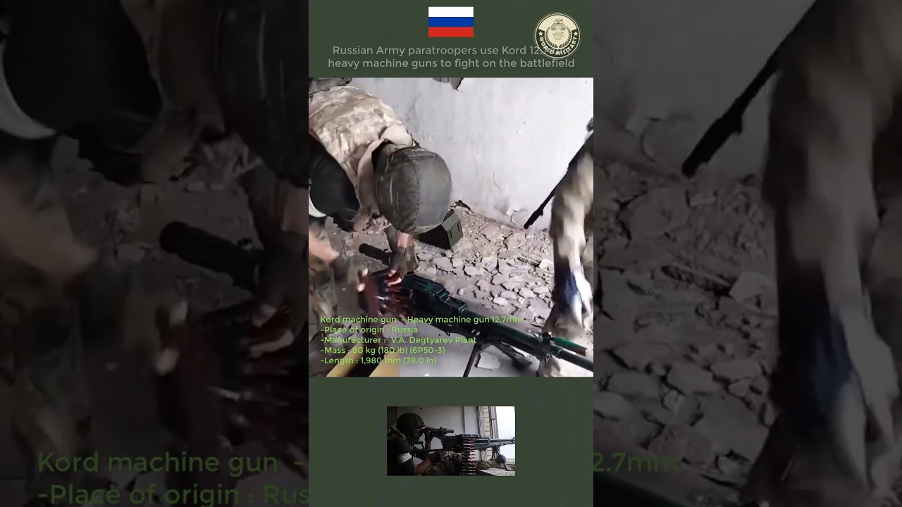 Russian Army paratroopers use Kord 12.7mm heavy machine guns to fight on the battlefield  