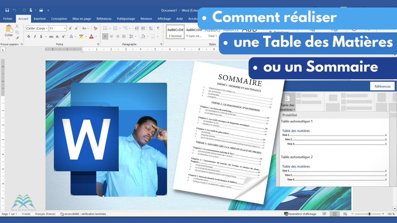 REALISER UN SOMMAIRE ou UNE TABLE DE MATIERES sur MICROSOFT WORD #