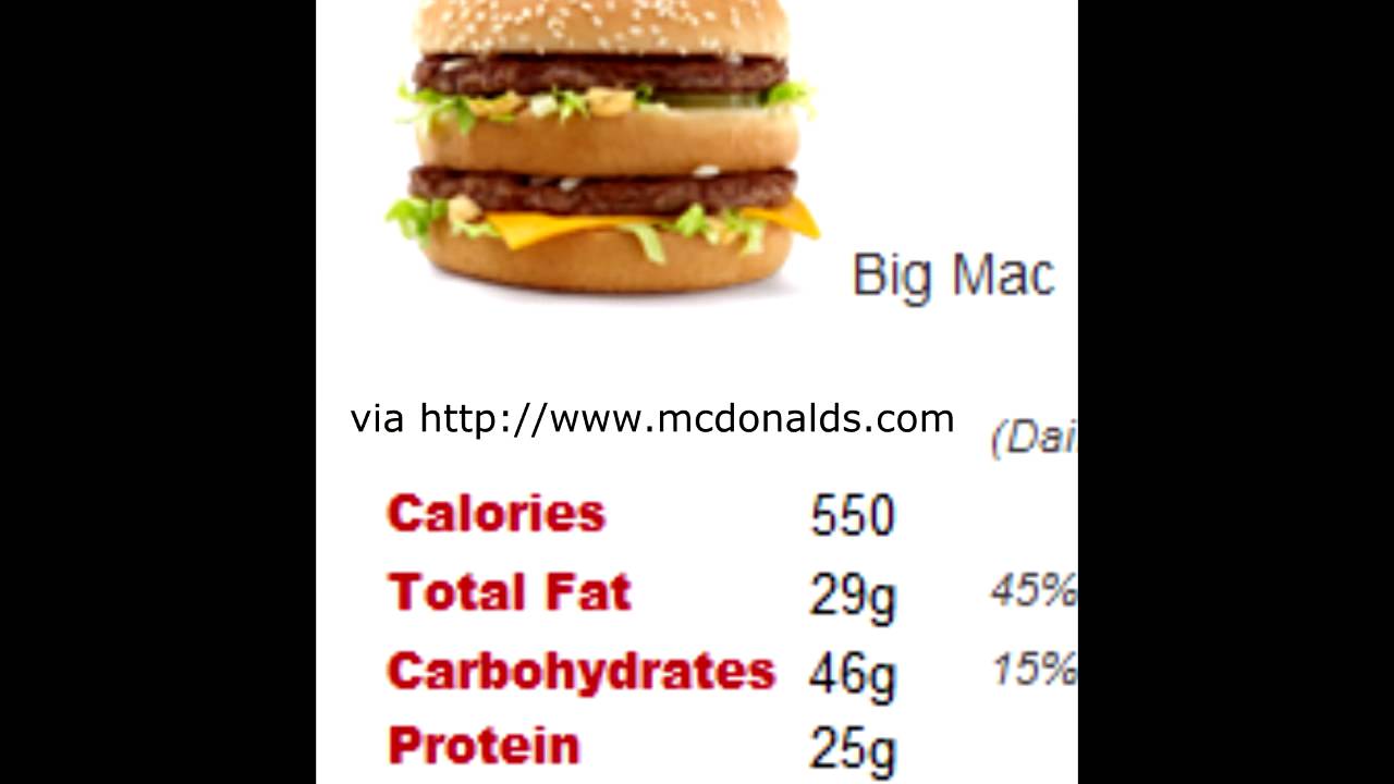 Kilocalories In A Big Mac How Many Calories In A Bigmac - YouTube