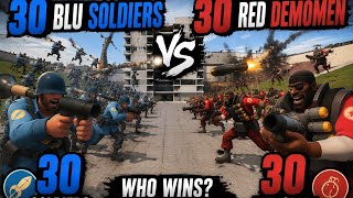 30 Soldiers vs 30 Demomen… Who Wins 💥 | GMod TF2 Battle