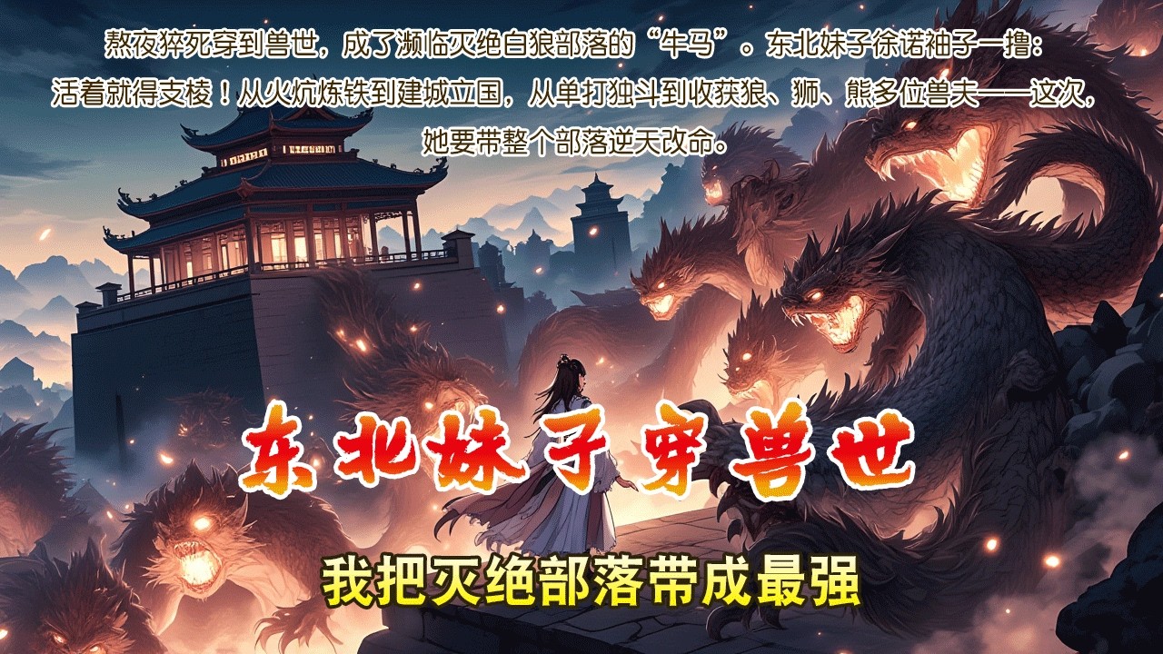 東北妹子穿獸世：我把滅絕部落帶成最強。熬夜猝死穿到獸世，成了瀕臨滅絕白狼部落的「牛馬」。活著就得支棱！從火炕煉鐵到建城立國，從單打獨鬥到收穫狼、獅、熊多位獸夫——這次，她要帶整個部落逆天改命。#穿越