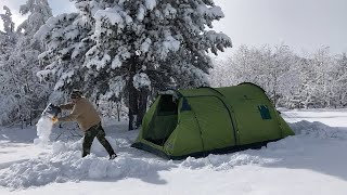 -25°C  Snowstorm - Winter Hot Tent Camping In Deep Snow - Bushcraft Winter Camp - IGLOO Build