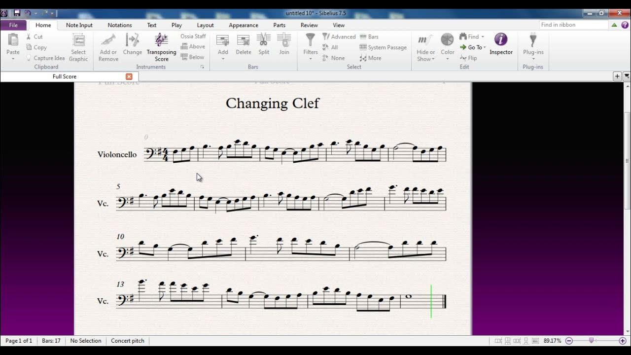 Sibelius 7 5 tutorial series changing clef youtube