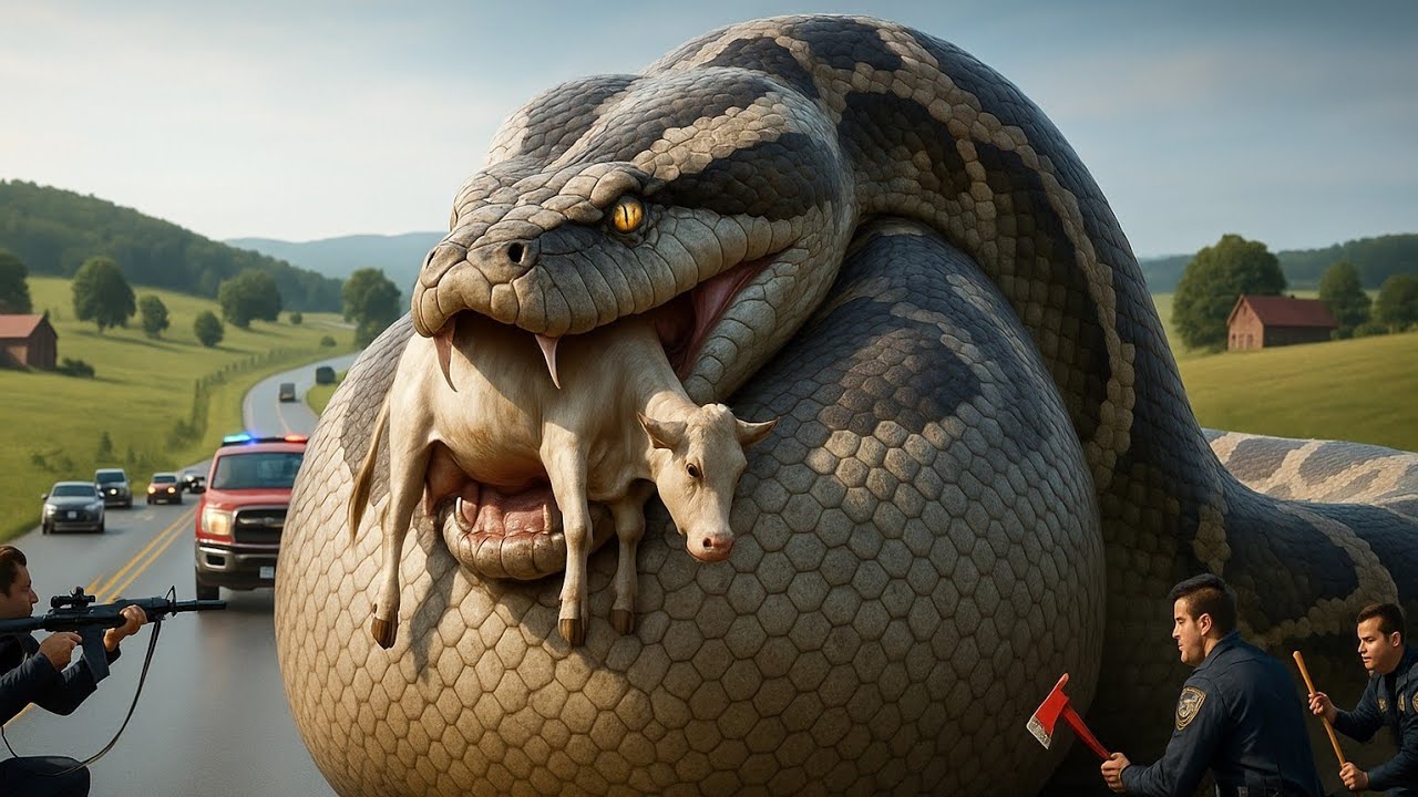 heroic-rescue-team-saves-innocent-cow-from-giant-python-attack-youtube