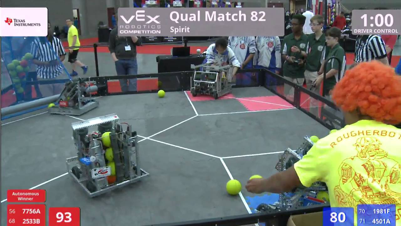 VEX Worlds 2016 - VRC Middle School - Spirit - Qual 82 (7756A 2533B) 158 vs 156 (1981F 4501A)