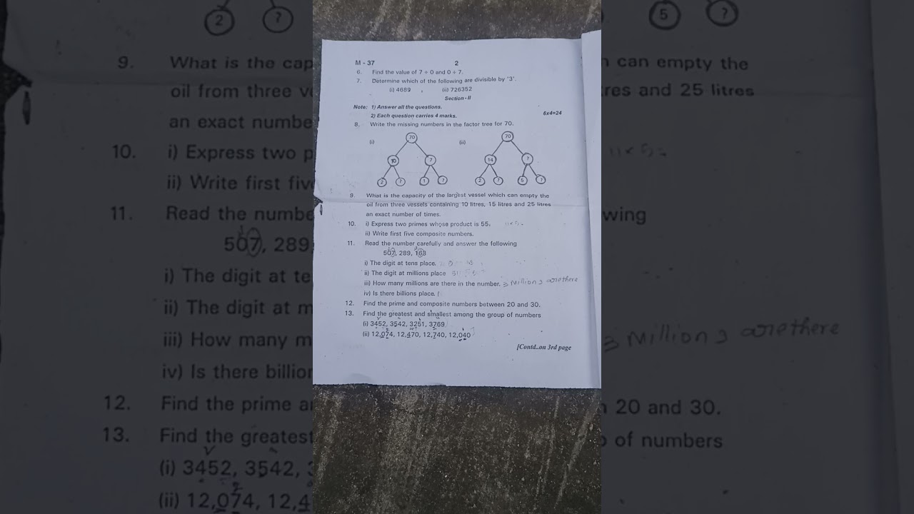 Maths 6 class government paper