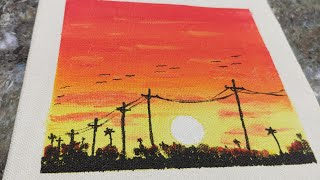 Daily Challenge #34 / Easy Art / Power lines at sunset painting #sunsetpainting #sunset #trending