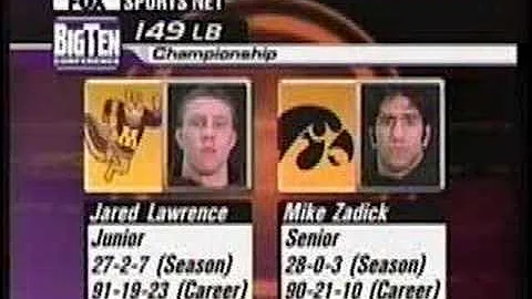 College Wrestling 2002 Big 10 Zadick Vs. Lawrence pt 1