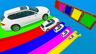 Big and Small Cars vs Portal Trap & Slide Colors - Crane Truck Car Rescue - BeamNG.Drive #1