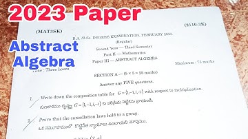 3sem maths Abstract Algebra Question Paper 2023 Degree 2nd year 3rd Sem Maths Question Paper 2023 UG