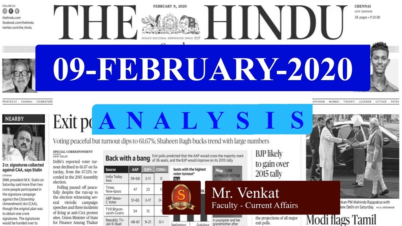 The Hindu Daily News Analysis | 09th February 2020 | UPSC Current Affairs | Prelims - Mains 2020