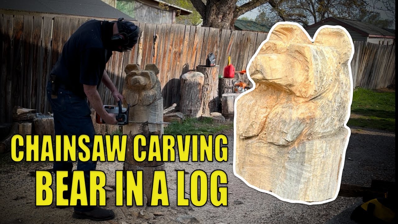 Carving a bear in a log - YouTube