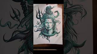 50 + hours work with a single green pen 🖊️🔱 #harharmahadev #mahadevart #penart #shivji #trending
