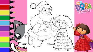 Coloring Dora the Explorer and Santa Claus Christmas Coloring Book Page | Sprinkled Donuts JR
