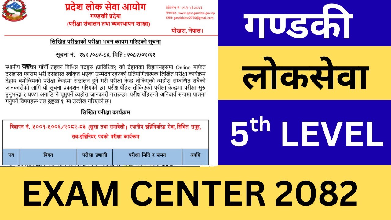 Gandaki Pradesh Loksewa Nayab Subba Exam Center 2082 Published | Gandaki Loksewa 5th Level Exam 2082
