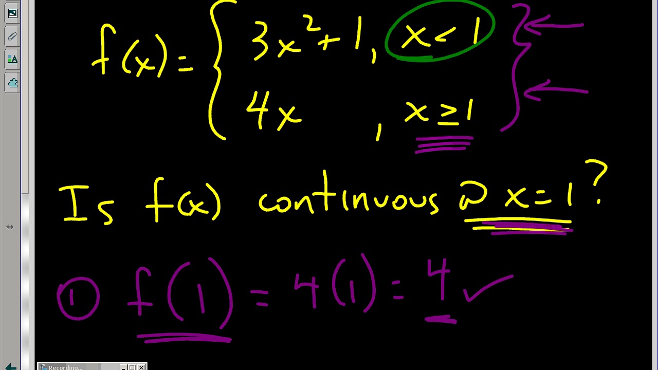 Continuity for a Piecewise Function 1 - YouTube