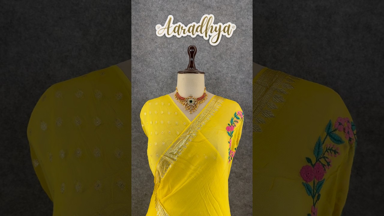 Viscose Georgette Embroidery Crown Thread Work Saree