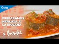 A BOCADOS: Merluza a la riojana + Melocotón asado al vino tinto con canela