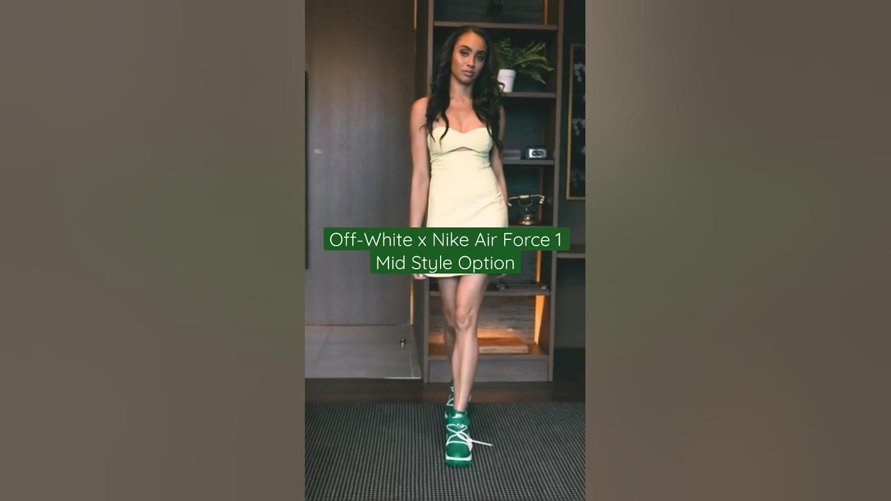I wore the Off-White x Nike Air Force 1 Mid Pine Green with a green dress  #sneakers #style #shorts 