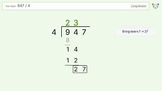 Long Division Problem 947/4: Step-by-Step Video Solution