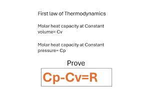 Cp-Cv= R| Molar heat capacity| First law of Thermodynamics| Chemistry