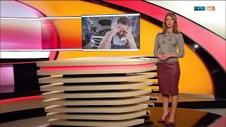 Mareile Höppner - Brisant Hd - 15.12.2016 - Grey Blouse, Tight Brown Leather Skirt & Heels