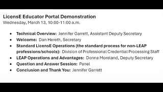 LicensE Educator Portal Demonstration - 3/13/2024