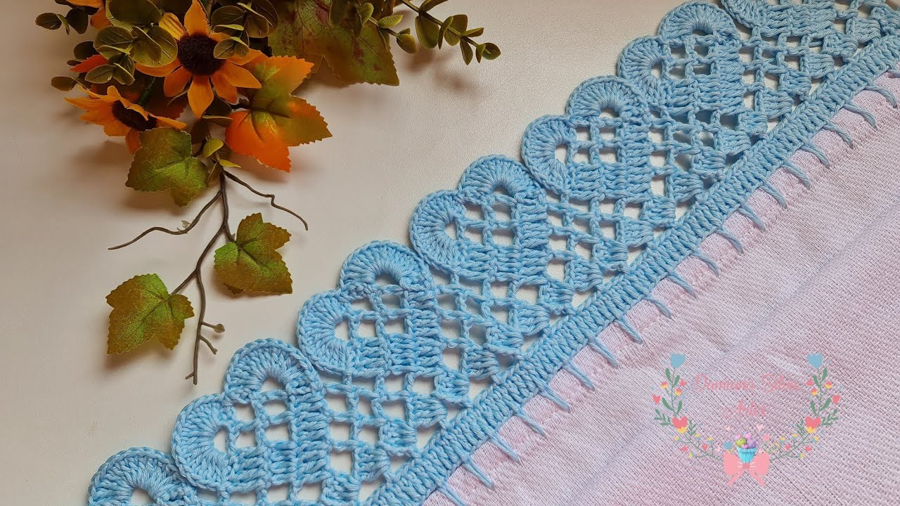 Barradinho/bico de croche no pano de prato coração #719 passo a passo