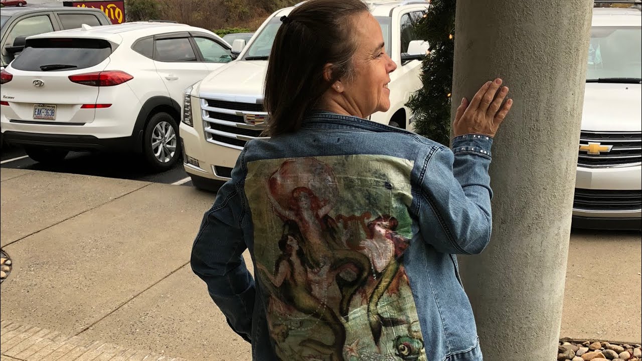 Decoupage jean vest and jackets with decoupage papers.