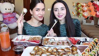 90 СУШИ РОЛЛОВ ЗА РАЗ MUKBANG не ASMR Ayka Emilly Ask Fatima