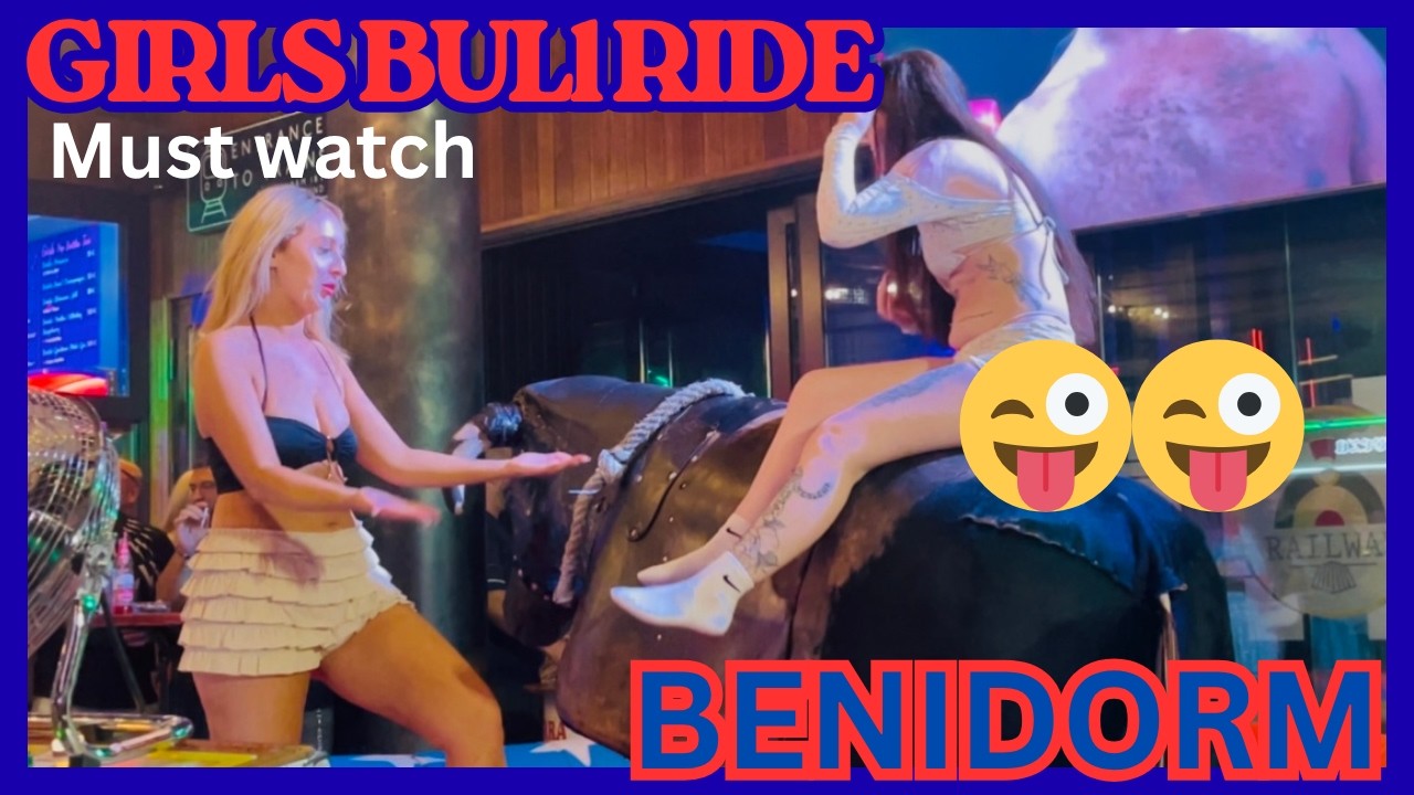 Two Wild Girls Take On the Mechanical Bull in Benidorm – Night Turns Crazy!🤪 