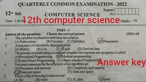 12th computer science quarterly exam question paper in english medium with answer key