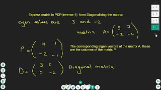 Expressing a matrix in PDP(inverse-1)  Diagonalising a matrix in 10 minutes University Maths