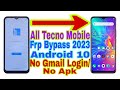 All tecno android 10 frp bypass  new trick 2023  without pcbypass google account 100 working