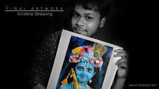 Krishna drawing | Art competition final work | How to colour of background the drawing step by step