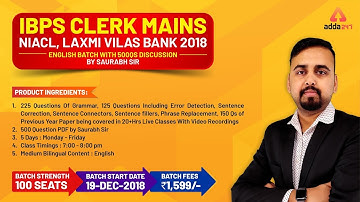 IBPS Clerk Mains, NIACL, Laxmi Vilas Bank English Live Batch With By Saurabh Sir | Call 9958500766